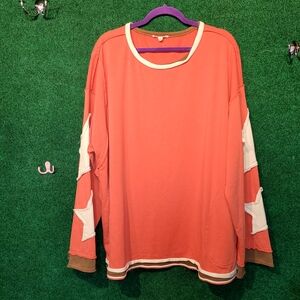 1013 NWT Blue Velvet Coral Long Sleeve Top with Star Accents